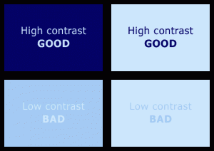 Examples of good and bad contrast (high and low contrast)